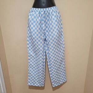 CIDER Blue White Checkered Wide Leg Pants  Drawstring Size S y2k 90s hip hop